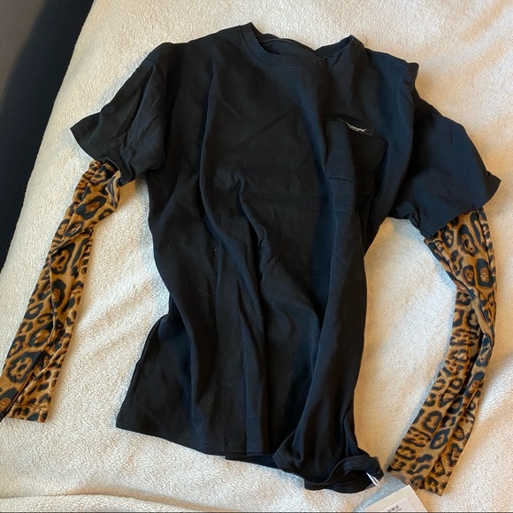NWT Leopard T shirt Long Sleeves Black - Picture 5 of 9